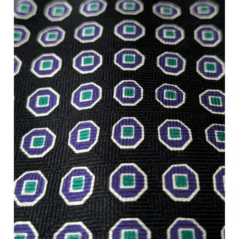 Vintage Polo Ralph Lauren Mens Silk Jacquard Tie Hand Made USA Geometric Foulard
